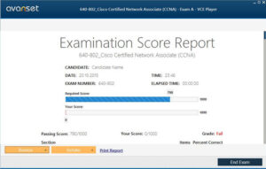 Result analysis and performance report screen